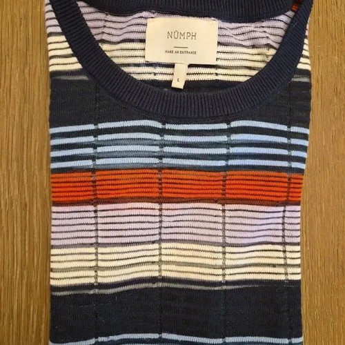 Nümph Gabriella SS Pullover fine-knit striped top, size L