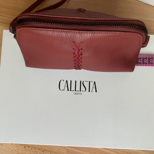 Callista Crafts leather vanity case, ruby red, wrist strap