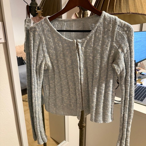 Blue cotton cardigan used with white details, size small