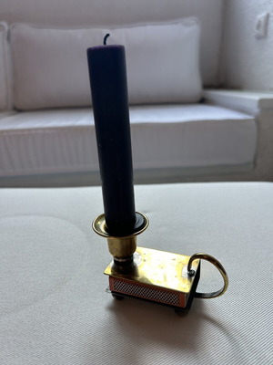 Vintage brass chamberstick candlestick used with matchbox holder