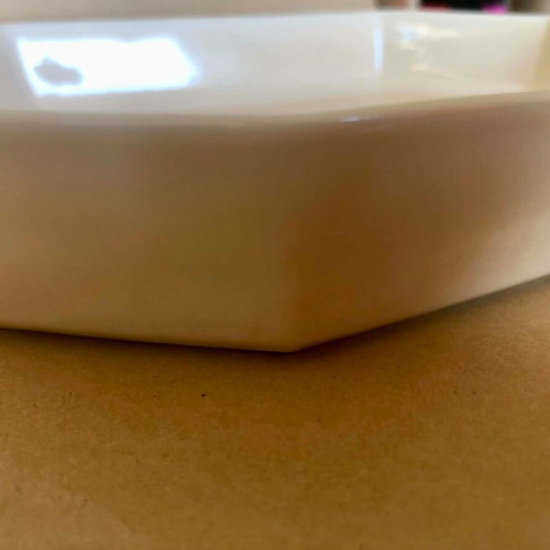 Polygonal ceramic serving platter like new, ecru color