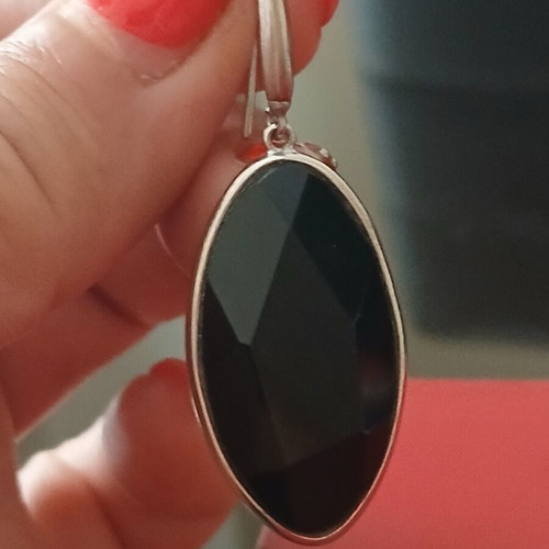 Earrings 5 cm silver 925 and obsidian A quality like new