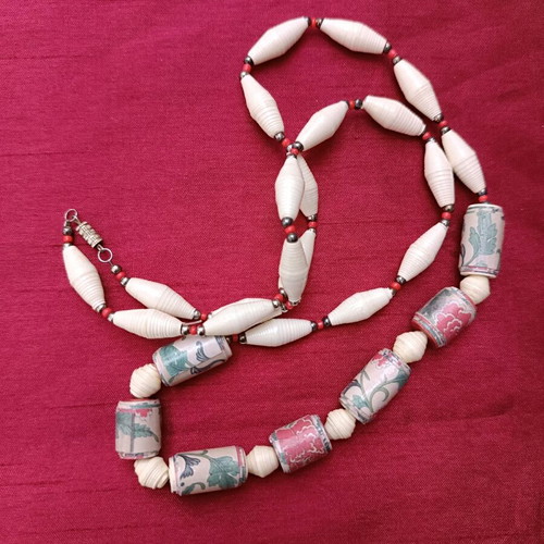 Handmade necklace with paper beads and resin, new