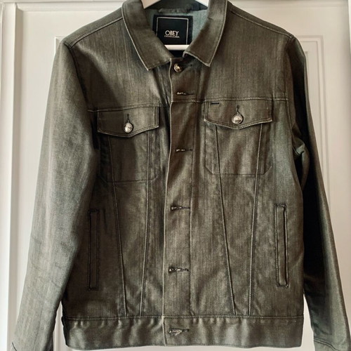 Obey waxed jean jacket used, green, size M
