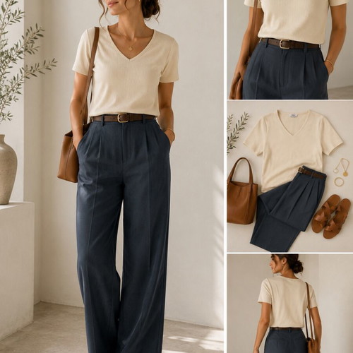 Vintage St Michael Cream Ribbed V-Neck Top cotton blend size M like new