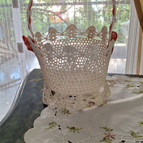 Handmade decorative basket used, vintage 1970s