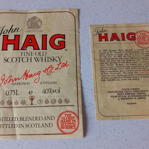 Haig Fine Old Scotch Whisky labels used