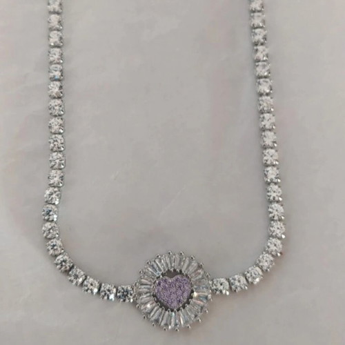 Necklace with rhinestones made of stainless steel new, silver