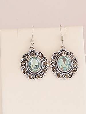 Boho vintage 70ies earrings stainless steel with sparkling mint rhinestones like new