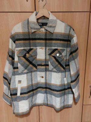 Καρώ overshirt Zara σαν καινούργιο, γκρι και μπεζ, μέγεθος S