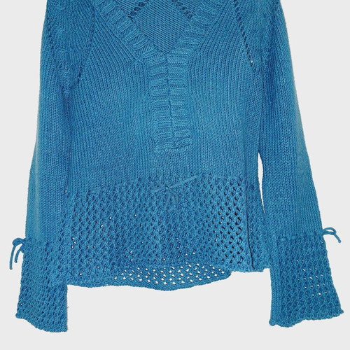 Long-sleeve knit sweater petrol with hood small - medium like new