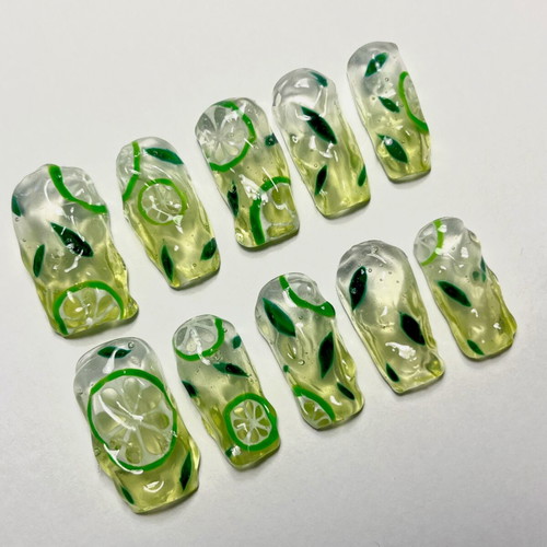Press-On Nails Mojito Summer Set new, handmade with lime details
