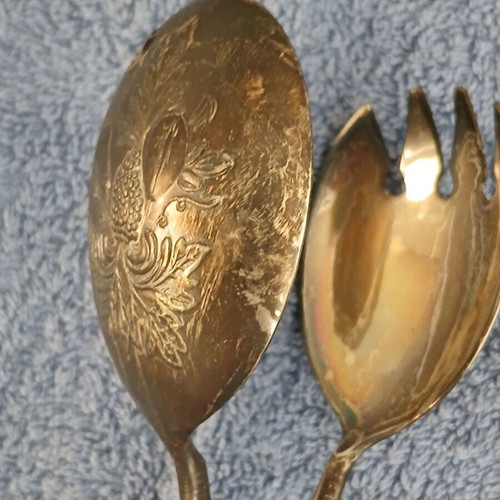 Vintage Leonard Italian Silver-Plated Salad Serving Tongs used