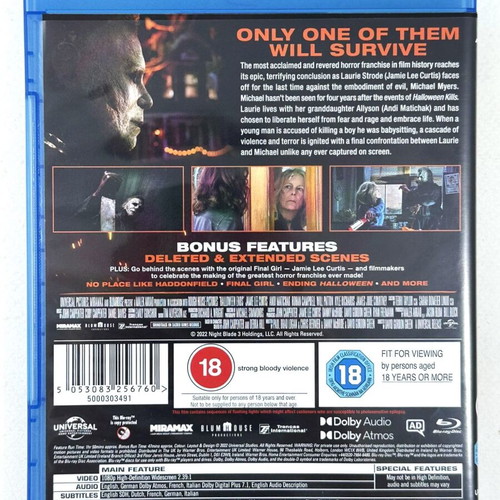 Halloween Ends Blu-Ray like new, English subtitles, thriller horror