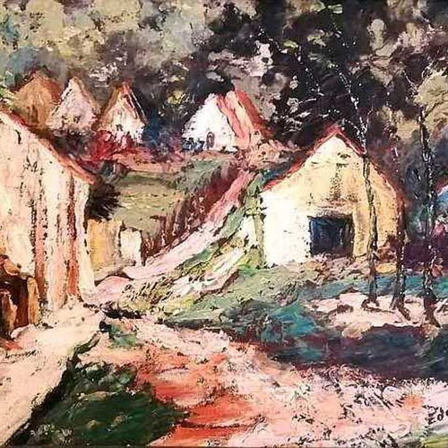 Oil Painting Spatula Village by Eda Jozsey new 30x40cm with frame