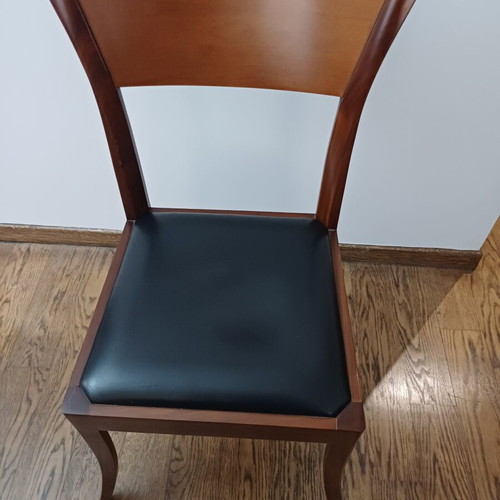 Marquetry dining set with 6 solid wood chairs by Varagki like new, 210×95