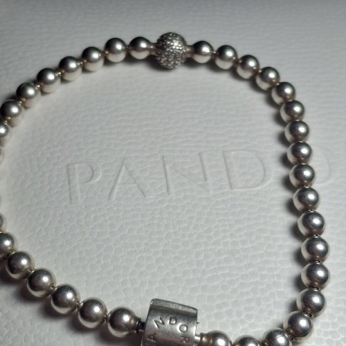 Pandora silver bracelet 17 cm with pearls and zirconia stones pave