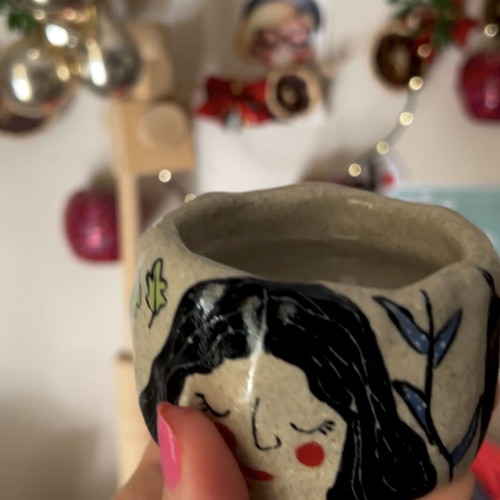 Whimsy ceramic botanical mug, handmade