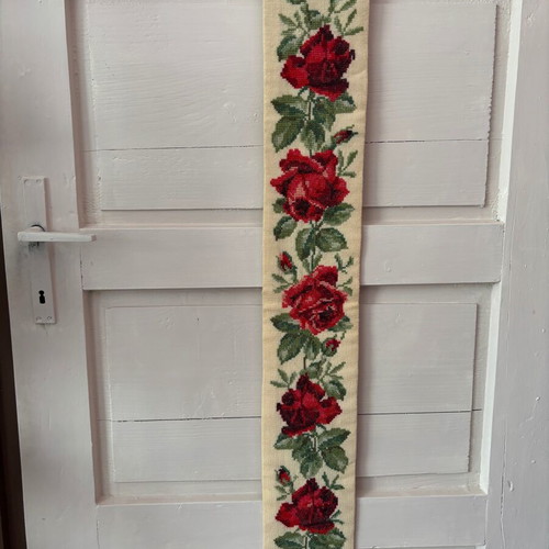 Vintage panel with hand-embroidered roses like new