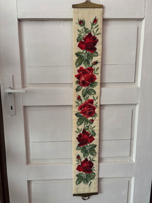 Vintage panel with hand-embroidered roses like new
