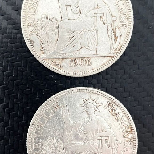 Silver coins used, 2 piastres from French Indochina 1906-07, 90%