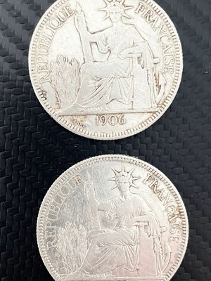 Silver coins used, 2 piastres from French Indochina 1906-07, 90%
