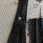 Vintage men's tie and pocket square set, dark blue with geometric pattern