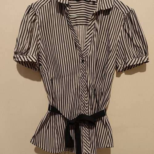 Zara Basic striped women's shirt M with belt like new black and white