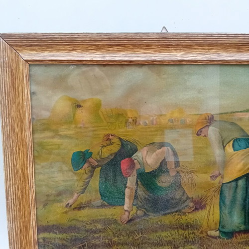 Vintage lithograph framed print used, copy of Jean-Fransois Millet's The Gleaners