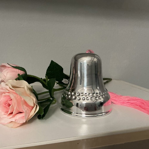 Silver music bell new with pink tassel