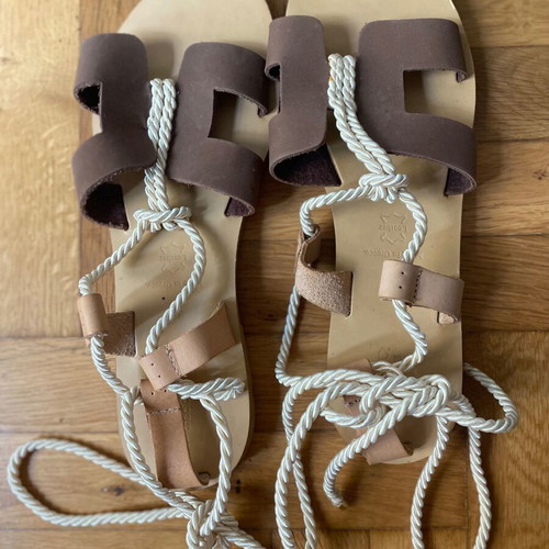 Summer leather sandals like new, size 40, beige and brown
