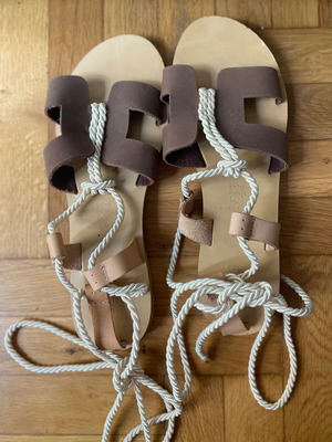 Summer leather sandals like new, size 40, beige and brown