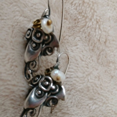 Vintage silver 925 earrings with genuine pearls like new