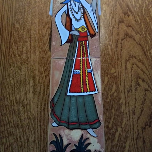 Ceramic art tile by Angelos Tsakirakis new with girl and jug