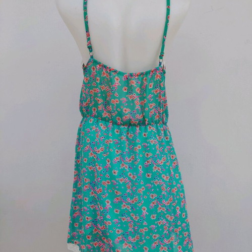 Floral dress used, size L, turquoise with adjustable straps