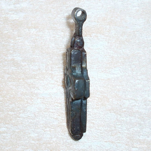 Silver old double-sided cross with case for Holy Wood or Saints' Relic used
