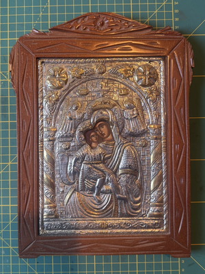 Silver Icon Panagia Axion Esti 950 in Wooden Frame 19x27 cm like new