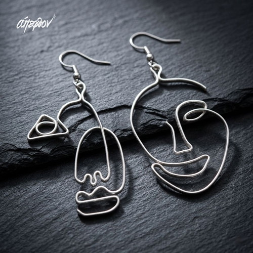 Lunar Morphe handmade earrings with abstract faces, new, silver