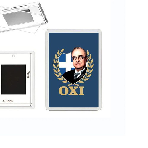 I. Metaxas OXI WWII Greek Propaganda Magnet with Acrylic Frame