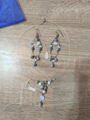 Handmade necklace and earrings set with moonstone, new