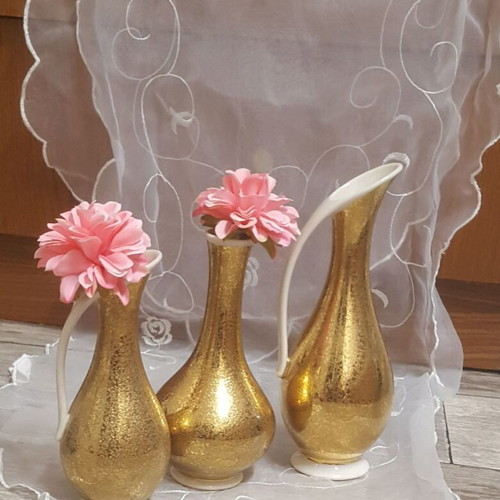 Royal Porzellan Bavaria KM 22kt Gold Porcelain Vase Set of 3 like new