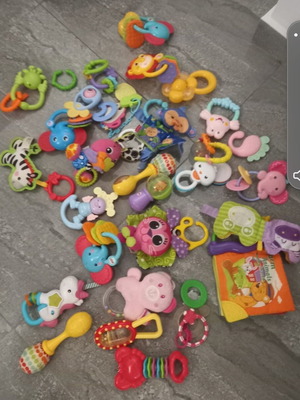 Baby toys and teethers used, set of 25 pieces