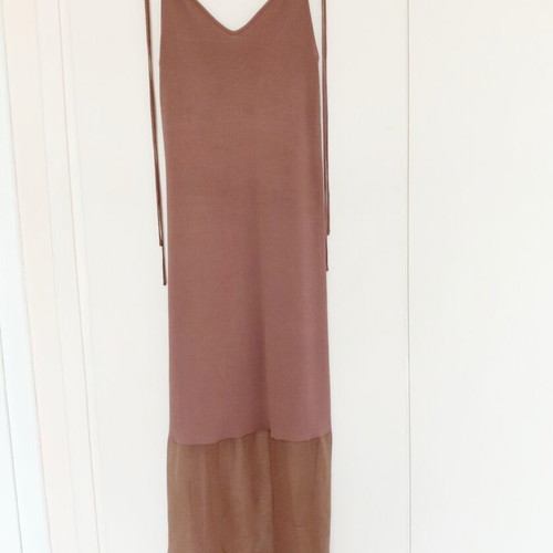Zara maxi dress S, dusty mauve brown pink, knit with sheer hem