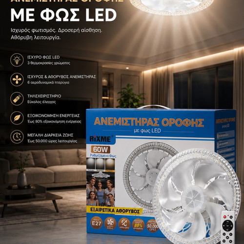 RiXME Ceiling Fan with LED Light 60W new