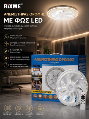 RiXME Ceiling Fan with LED Light 60W new