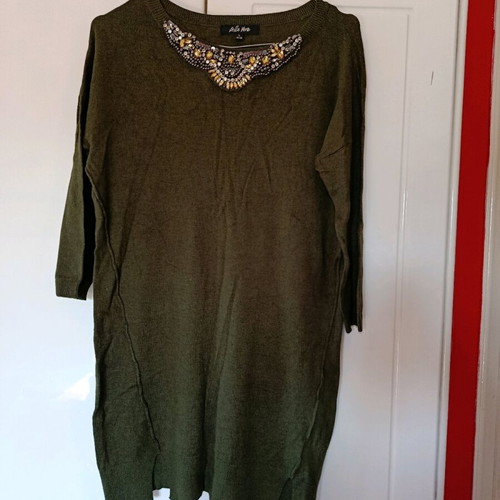 Belle Vere long blouse khaki like new with embroidery