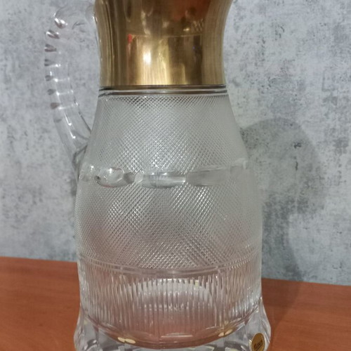 Moser crystal water jug with gold leaf, new