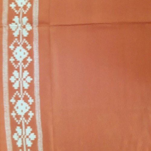 Woven blanket used, 2.06x1.50 m, orange with white pattern