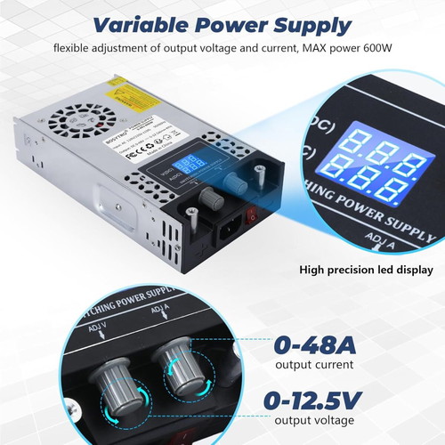 Bosytro Adjustable Laboratory Power Supply 0-48V 12.5A 600W SMPS
