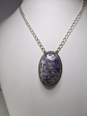 Large pendant with amethyst authentic semi-precious stone